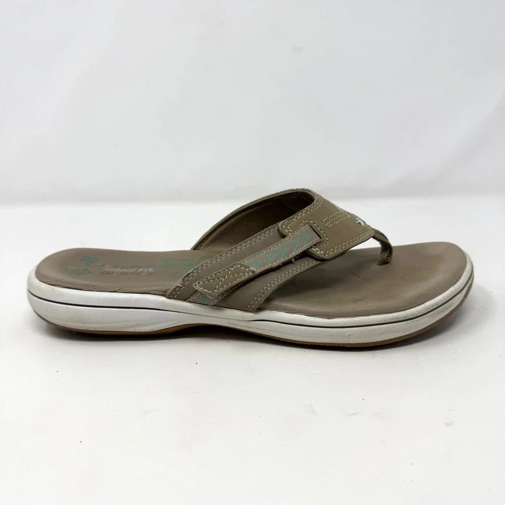 Skechers Bayshore Flip Flop Relaxed Fit Memory Foam Taupe Thong Sandals Women 10